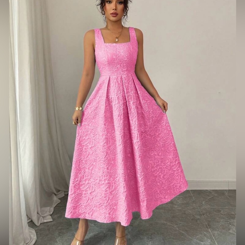 SHEIN Pink Floral Textured Wedding Dress